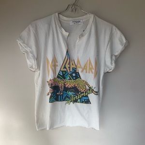 Daydreamer free people Def Leppard cropped destroyed tshirt ivory s